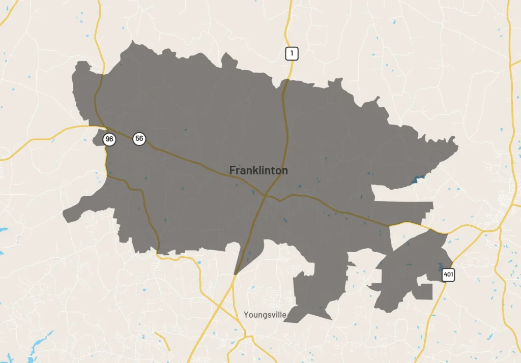Map of Franklinton, North Carolina ZIP code area highlighted