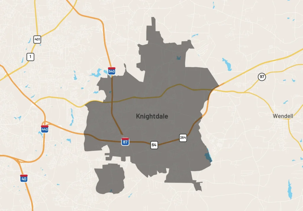 Map of Knightdale, North Carolina ZIP code area highlighted