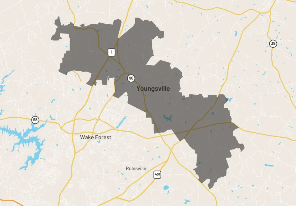 Map of Youngsville, North Carolina ZIP code area highlighted